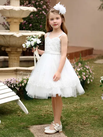 Mädchen Prinzessin Tüll Spitze Blumenkleid Ärmellos Rücken Schleife Formelles Ballkleid Für Hochzeit Party Festzug Kinder Kleidung