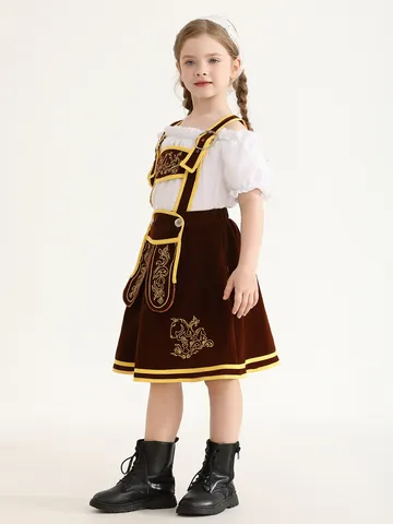 Kids German Oktoberfest Traditional Costume Shirt And Suspender Skirt Girls Boys Halloween Performance Party Wear