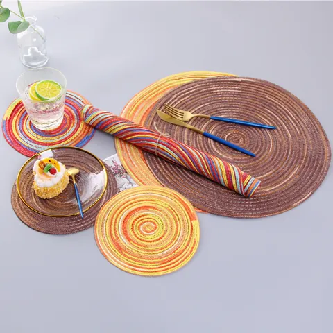 Round Cotton Braided Placemats Heat Resistant Washable Table Coasters For Dining Room Kitchen Home Decor Woven Spiral Mats