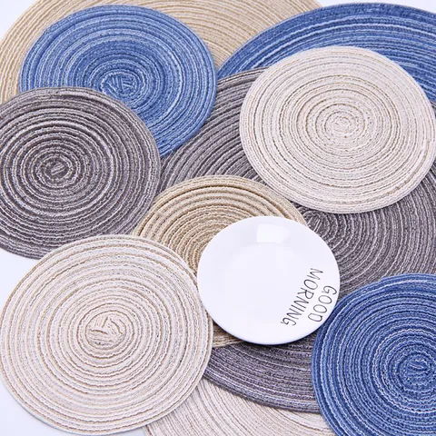 Round Woven Placemats Cotton Ramie Heat Resistant Non-Slip Coasters Spiral Braided Dining Table Mats For Home Kitchen Decor