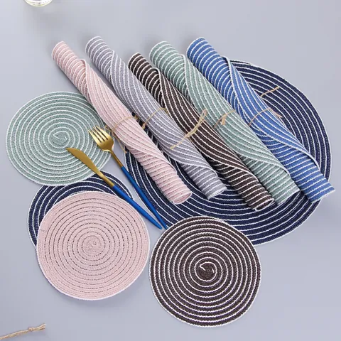 Gewebte Tischsets Baumwolle Ramie Hitzebeständig Spirale Rund Oval Für Zuhause Küche Einfarbig Dekorative Untersetzer