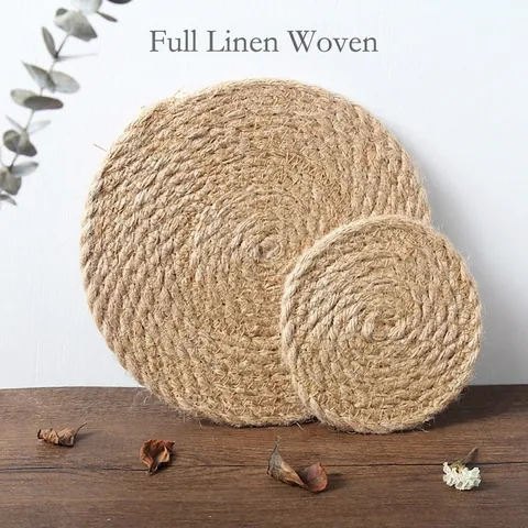 Natural Jute Linen Hand Woven Round Oval Heat Resistant Placemats Non Slip Decorative Table Coasters For Dining Kitchen Table