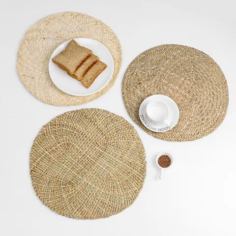 Japanese Round Woven Seagrass Corn Husk Placemats Heat Resistant Non-Slip Straw Table Mats Natural Decorative Braided Place Mats For Home Kitchen Dining