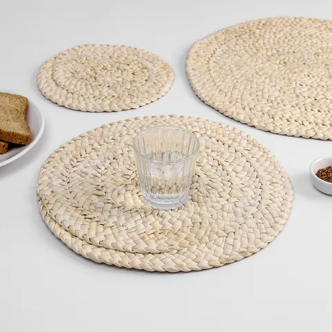 Japanischer Stil Handgeflochtene Maisschalen Wärmeisoliermatte Rund Natürlich Gewebtes Tischset Untersetzer Für Küche Esstisch