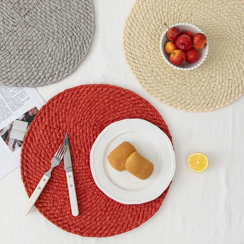 Round Woven Paper Placemats Heat Resistant Non-Slip Dining Table Mats Boho Style Kitchen Home Decoration Accessories