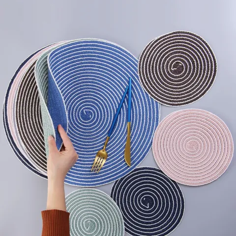 Gewebte Tischsets Baumwolle Ramie Hitzebeständig Spirale Rund Oval Für Zuhause Küche Einfarbig Dekorative Untersetzer