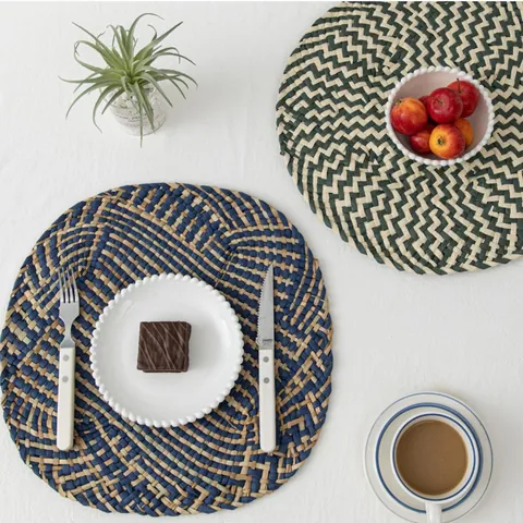 Round Woven Paper Placemats Heat Resistant Non-Slip Dining Table Mats Boho Style Kitchen Home Decoration Accessories