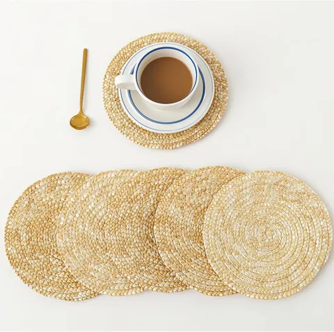 Japanese Round Woven Wheat Straw Placemat Heat Resistant Braided Natural Table Mat For Dining Room Kitchen Coaster Bowl Pot Pad