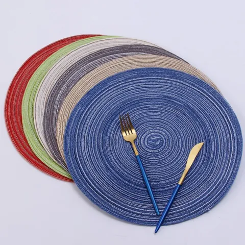 Nordic Handmade Ramie Round Woven Placemats Heat Resistant Non-Slip Dining Table Mats For Plates Cups Minimalist Home Decor