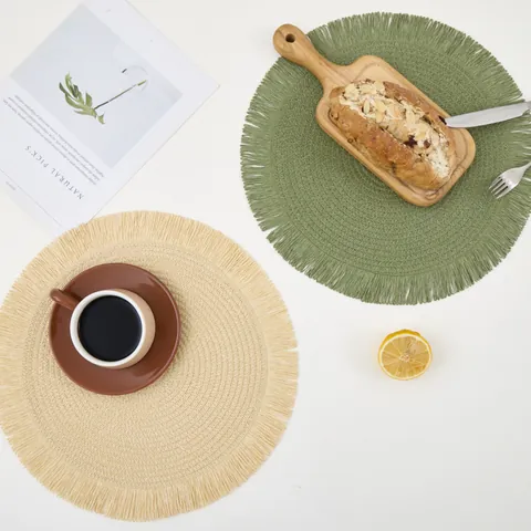 Tovaglietta Rotonda in Carta Intrecciata a Mano Con Nappine Semplice Stile Europeo Resistente Al Calore Tovaglietta Antiscivolo Per Sala Da Pranzo Cucina Arredamento
