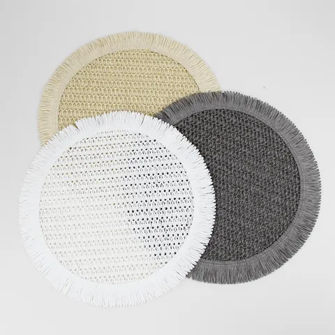 Set de Table Moderne en Papier Tissé Avec Glands Franges Tapis de Table Rond Résistant À La Chaleur Pour Décoration Maison