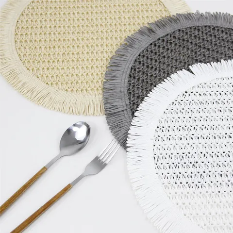 Set de Table Moderne en Papier Tissé Avec Glands Franges Tapis de Table Rond Résistant À La Chaleur Pour Décoration Maison