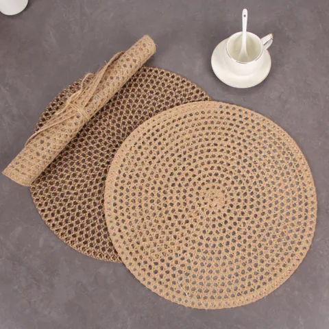 Nordic Minimalist Round Jute Placemat Heat Resistant Non-Slip Woven Table Mat For Kitchen Dining Room Home Decor