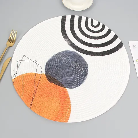 Round PP Woven Table Placemats Waterproof Heat Resistant Dining Mats For Home Kitchen Abstract Floral Lemon Pattern Decor