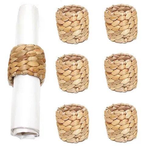 Servilleteros Tejidos a Mano de Paja de Hierba Natural Soportes para Servilletas para Decoraciones de Mesa de Cocina Hogar Boda Banquete Fiesta