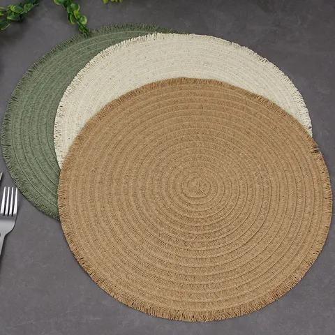 Circular Woven Paper Placemats With Tassels Heat Resistant Washable Round Table Mats For Dining Room Home Kitchen Decor
