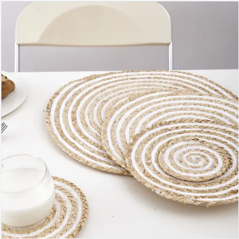 Round Woven Paper Corn Husk Placemats Heat Resistant Pot Pads Table Coasters Japanese Minimalist Style Home Dining Decor