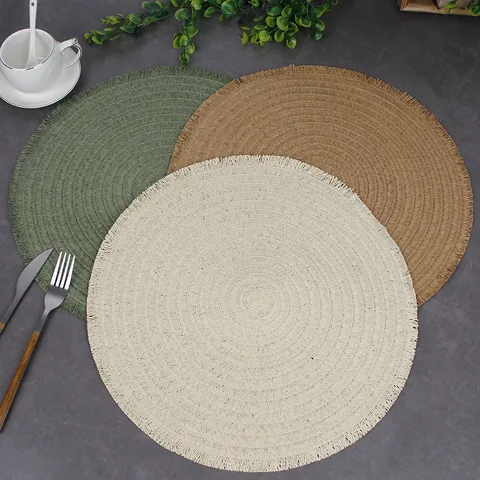 Circular Woven Paper Placemats With Tassels Heat Resistant Washable Round Table Mats For Dining Room Home Kitchen Decor