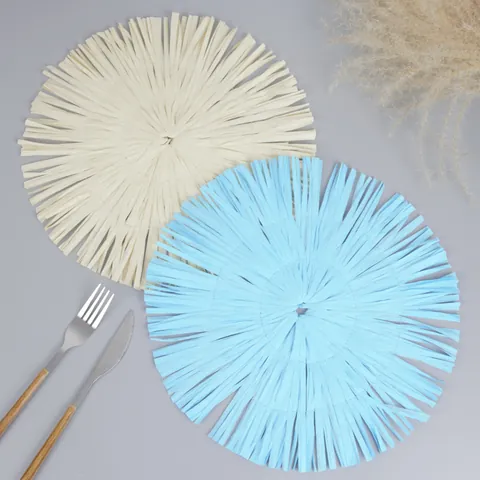 Round Woven Paper Placemats Fringe Tassel Edge Heat Resistant Non Slip Dining Table Mats Boho Style Kitchen Decoration Wedding Party Home Decor