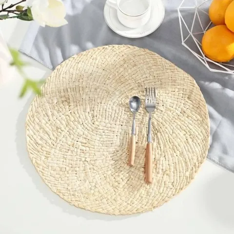 Mantel Individual Redondo de Cáscara de Maíz Tejido a Mano Mantel Térmico Grueso para Comedor Cocina Decoración del Hogar