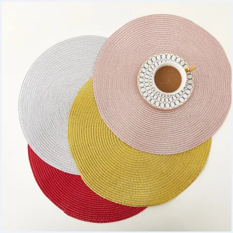 Round Braided Placemat Heat Resistant PVC Polyester Woven Table Mat Non-slip Washable Decorative Dining Coaster For Home Party