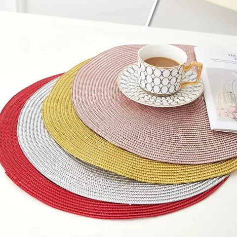 Round Braided Placemat Heat Resistant PVC Polyester Woven Table Mat Non-slip Washable Decorative Dining Coaster For Home Party