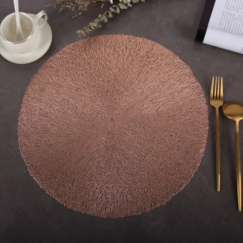 Round Hollow Out PVC Placemat Waterproof Heat Resistant Metallic Table Mat Gold Silver Decorative Coaster For Dining Table Home Party Wedding