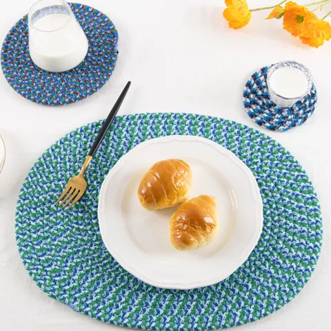 Japanese Style Hand Woven Cotton Rope Placemats Heat Resistant Table Mats Round Oval Coasters For Kitchen Dining Decor