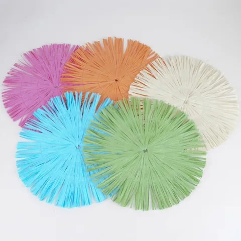 Round Woven Paper Placemats Fringe Tassel Edge Heat Resistant Non Slip Dining Table Mats Boho Style Kitchen Decoration Wedding Party Home Decor
