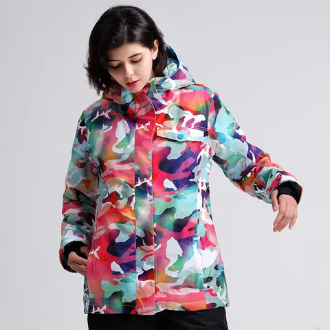 Women's Waterproof Ski Jacket Windproof Hooded Winter Outdoor Snow Coat Breathable Patterned Snowboard Apparel