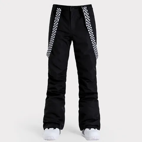 Women's Waterproof Windproof Ski Pants With Detachable Checkerboard Suspenders Warm Thickened Outdoor Snowboard Bib Pants