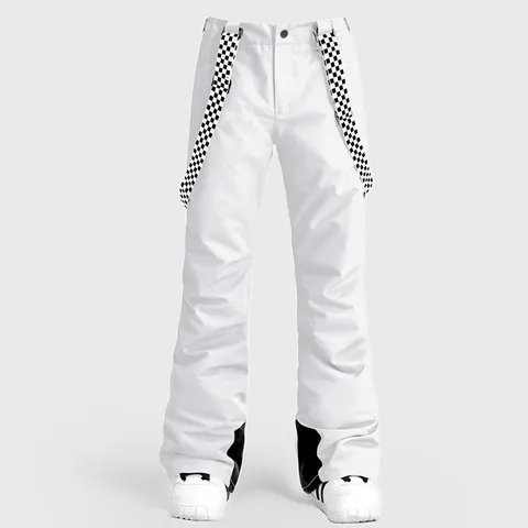 Women's Waterproof Windproof Ski Pants With Detachable Checkerboard Suspenders Warm Thickened Outdoor Snowboard Bib Pants