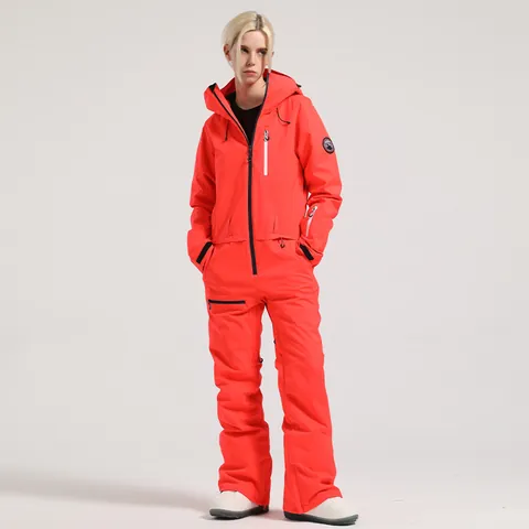 Women's One-Piece Ski Suit Waterproof Windproof Professional Polyester Hooded Snowboarding Jumpsuit Top And Bottom