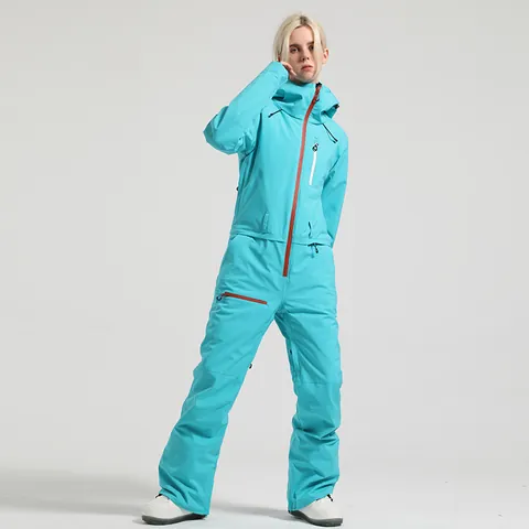 Women's One-Piece Ski Suit Waterproof Windproof Professional Polyester Hooded Snowboarding Jumpsuit Top And Bottom