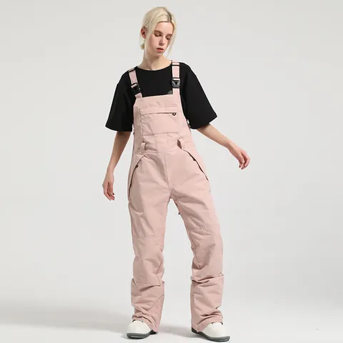 Women's Waterproof Windproof Ski Bib Overalls Snowboard Pants Adjustable Straps Pockets Outdoor Winter Sports Pants