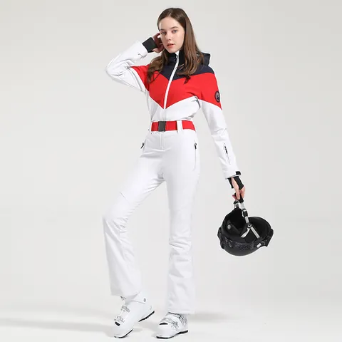 Tuta da Sci Intera Professionale da Donna Slim Fit con Cappuccio Antivento Impermeabile Tuta in Poliestere Top And Bottom per Sport Invernali