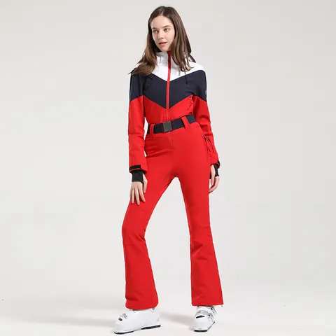 Tuta da Sci Intera Professionale da Donna Slim Fit con Cappuccio Antivento Impermeabile Tuta in Poliestere Top And Bottom per Sport Invernali