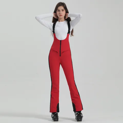 Women Professional Ski Bib Pants Waterproof Windproof Insulated Outdoor Snow Trousers High Waist Adjustable Straps Winter Sports Bottom