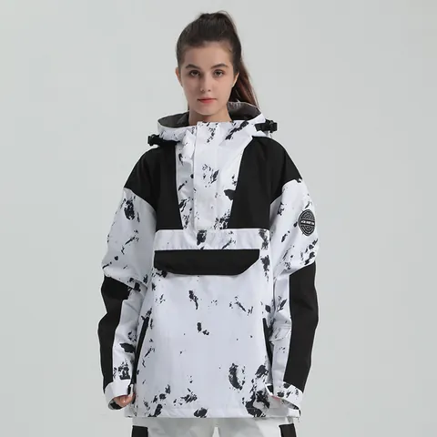 Unisex Outdoor Ski Jacket Anorak Waterproof Windproof Thermal Snowboard Suit With Hood Patchwork Color Block Sportswear Coat