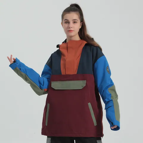Unisex Outdoor Ski Jacket Anorak Waterproof Windproof Thermal Snowboard Suit With Hood Patchwork Color Block Sportswear Coat