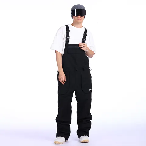 Men Waterproof Ski Bib Pants Windproof Warm Snowboarding Jumpsuit Adjustable Straps Multiple Pockets Winter Sports Trousers