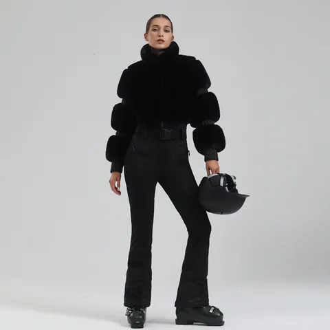 Damen Mode Kunstpelz Skianzug Wasserdicht Winddicht Isoliert Outdoor Wintersport Jacke Und Hose Warm Snowboard Outfit