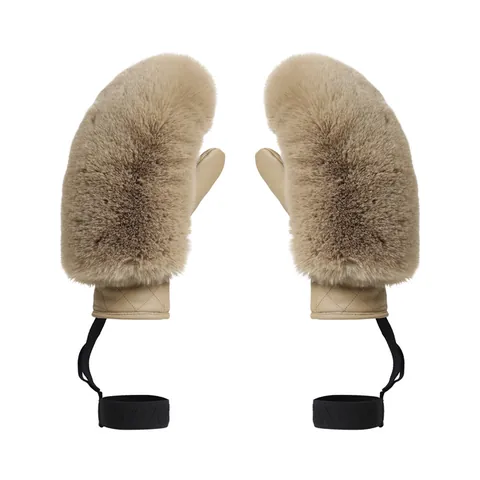 Women's Winter Ski Gloves Faux Fur Mittens Windproof Warm Quilted Leather Patchwork Snowboard Gloves Anti-Lost Rope