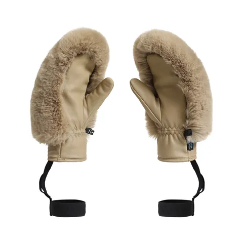 Women's Winter Ski Gloves Faux Fur Mittens Windproof Warm Quilted Leather Patchwork Snowboard Gloves Anti-Lost Rope