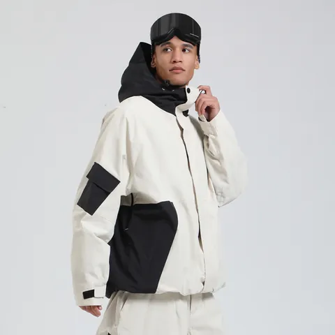 Waterproof Windproof Ski Jacket Men Women Snowboard Top Polyester Faux Silk Cotton Warm Hooded Winter Sport Outdoor Coat Color Block