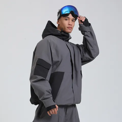 Waterproof Windproof Ski Jacket Men Women Snowboard Top Polyester Faux Silk Cotton Warm Hooded Winter Sport Outdoor Coat Color Block