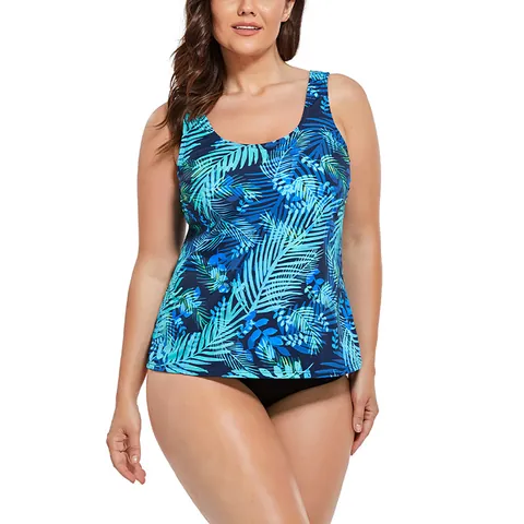 Women Plus Size Tankini Swimsuits Tropical Printed Tummy Control Padded Bathing Suits Beachwear Top And Bottom