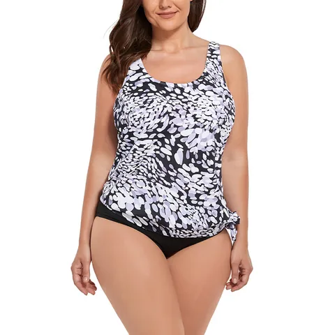 Women Plus Size Tankini Swimsuit Floral Print Two Piece Bathing Suit With Tummy Control Drawstring Beachwear Swimming Suit