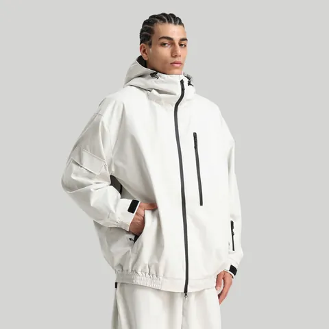 Unisex Nylon Polyester Hooded Ski Jacket Waterproof Windproof Snowboard Coat Breathable Multi Pocket Outdoor Sports Men Women