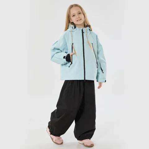 Kids Winter Ski Suit Waterproof Windproof Warm Padded Jacket And Pants Cute Rabbit Ears Hooded Snowsuit For Boys Girls